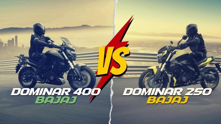 Bajaj Dominar D 400 vs Bajaj Dominar D 250 Comparison: POWER 40hp vs 27hp, TORQUE 35nm vs 23.5nm, ENGINE DISPLACEMENT 400cc vs 250cc, WEIGHT 192kg vs 180kg - SBK MOTORCYCLE