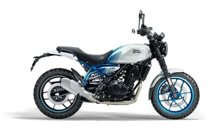 Royal Enfield Guerrilla 450 Motorcycle Model Specifications: Torkue:40nm., Power:40hp, Weight:185, Top Speed:180, Fuel Capacity: 11, Fuel consumption: 4.5, Number of Cylinders:1, Number of Valve: 4